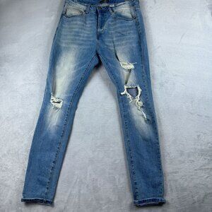 Fashion Nova Skinny Jeans Mens Size 32 Distressed Light Wash Mid Rise Blue